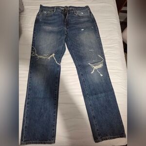 Levi's Men's 33x32  Blue Washed Distressed/Ripped Style Jeans. Athletic Cut 541